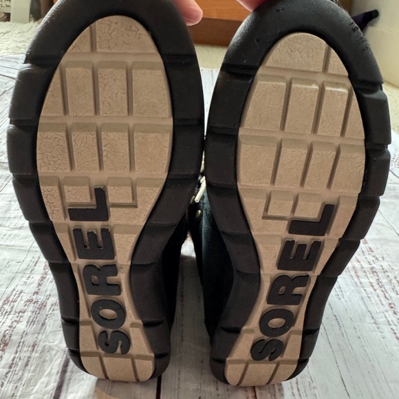 Sorel Black Suede Winter Boots Faux Fur Trim Lace Up Size 7.5 - Picture 6 of 8